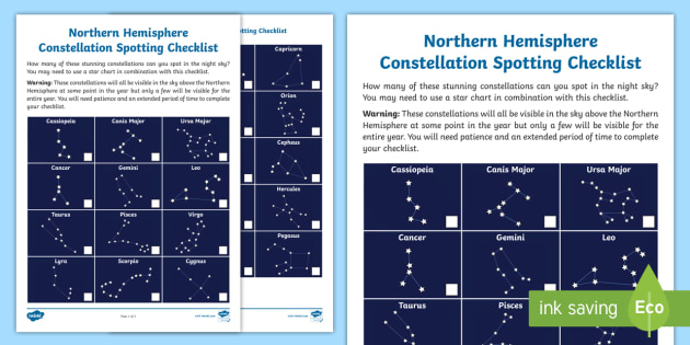 Checklist　Worksheet-Northern　Classification　Star　Hemisphere