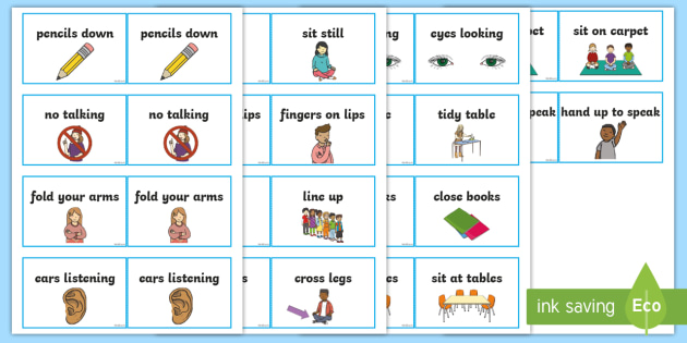 Lanyard-Sized Pictorial Good Behaviour Cards (teacher made)