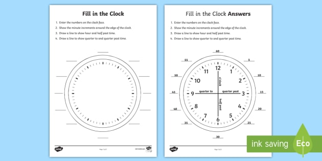 fill in the clock worksheet activity sheet australian