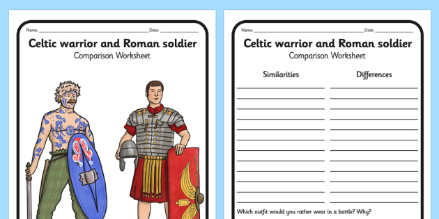 Celtic Warrior and Roman Soldier Comparison Worksheet