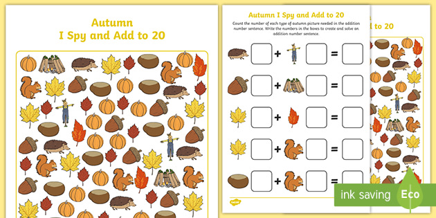 👉 Autumn I Spy and Add to 20 (teacher made)