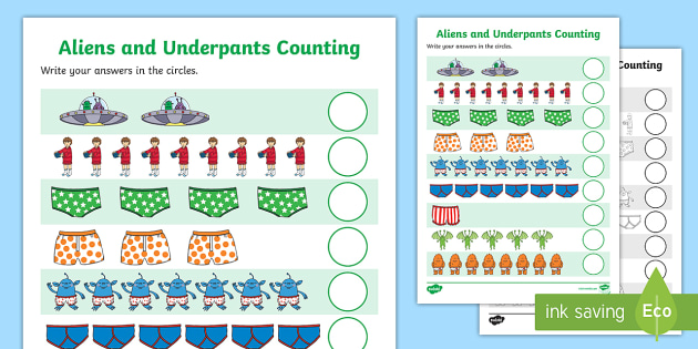 eyfs worksheet phonics Teaching Sheet Love Counting to on Aliens Underpants Support