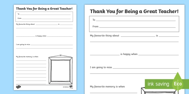 Thank You and Memories Teacher Gift Worksheet / Worksheet