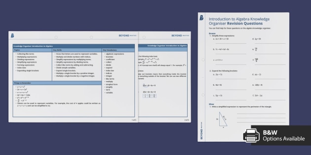 Year 7 Algebra For Australia Knowledge Organiser - Beyond