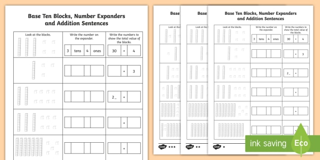 Addition With Base 10 Blocks Number Expanders Grade 1 2