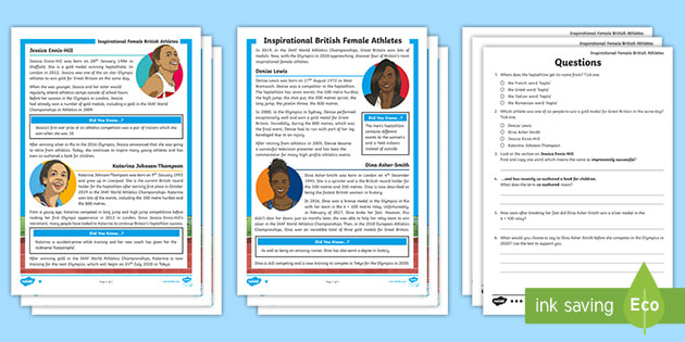 UKS2 Inspirational British Female Athletes Differentiated Reading