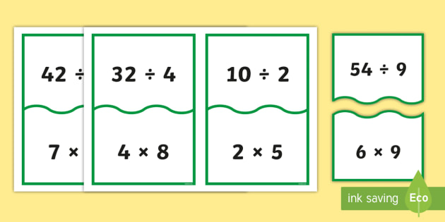 Multiplication And Division Equivalent Number Sentences Matching Cards