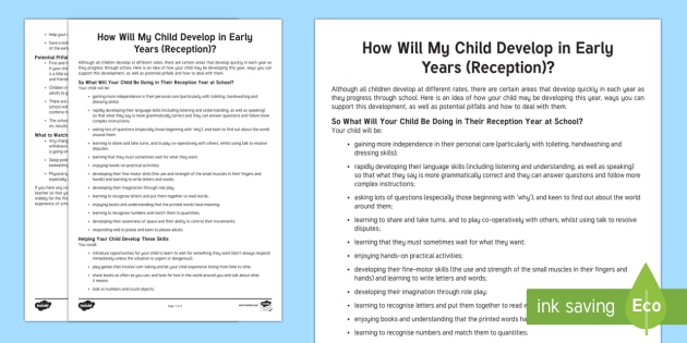 How Your Child Develops in Early Years Parent and Carer Information Sheet