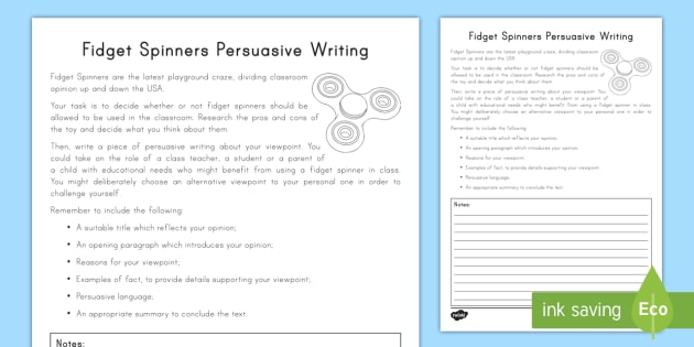 Fidget Spinners Persuasive Writing Teacher Made