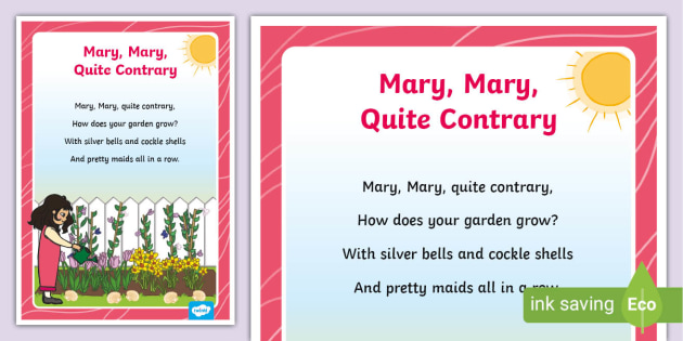 Mary Mary Quite Contrary Nursery Rhyme Poster