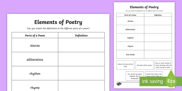 CfE Second Level Elements of Poetry Worksheet / Worksheet-Scottish