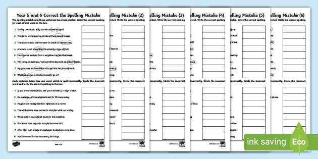 Correct the Spelling Mistakes Worksheet Pack 2 - Year 5 & 6 (Ages 9-11)