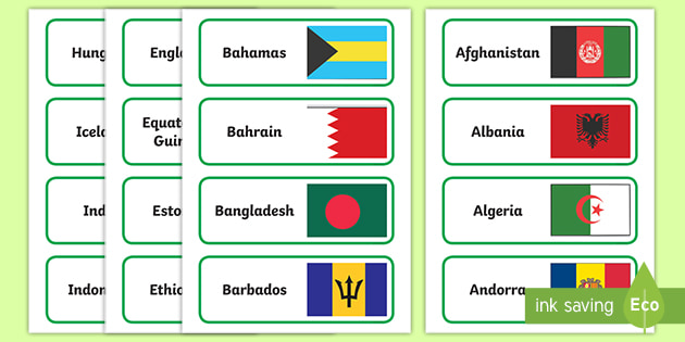 Preschool Geography Picture and Word flash cards. Countries of Asia Flash Cards 