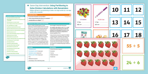 y3 maths intervention partitioning division calculations