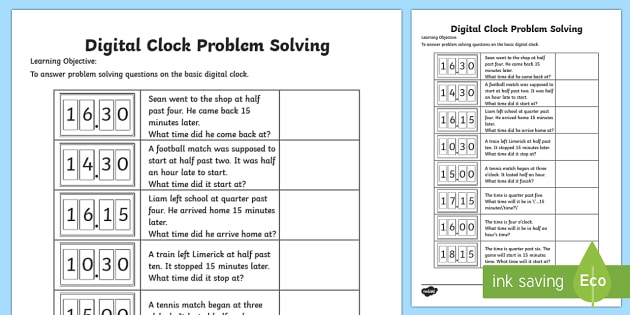 worksheets math 1 clock for grade Activity / Clock  Solving  Digital The Worksheet Sheet Problem