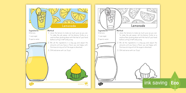 Lemonade Recipe Worksheet | Printable Resource | Twinkl