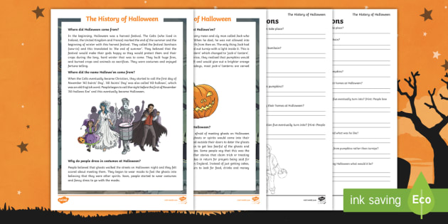 free the history of halloween reading comprehension