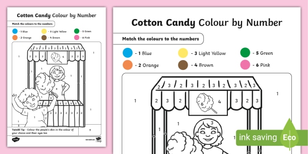 Free Cotton Candy Colour By Number Teacher Made