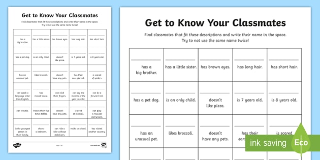 Year 3 Get to Know Your Classmates Worksheet