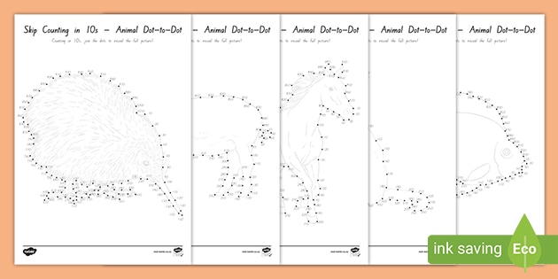 Stage 4 Skip Counting in 10s- Animal Dot to Dots