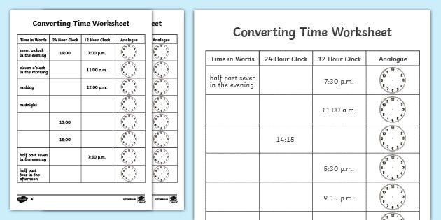 Converting Time 12 Hour To 24 Hour On An Analog Clock Twinkl