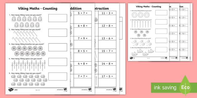 Viking Addition and Subtraction Worksheet / Activity Sheets