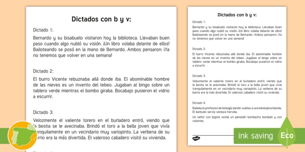 Banco de dictados con B y V: Lengua Castellana Primaria
