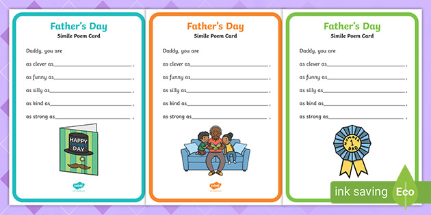 Father's Day Card Template with Simile Poem (teacher made)