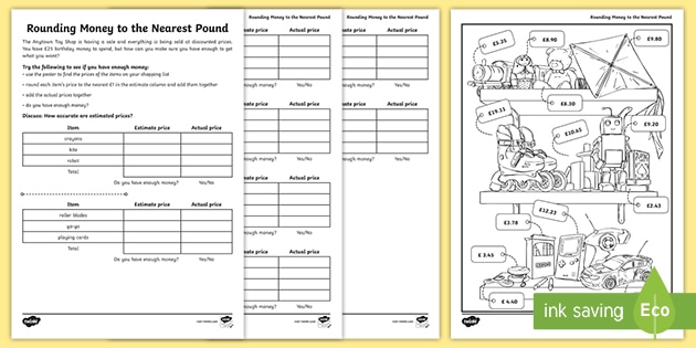 👉 Rounding Money to the Nearest Pound (teacher made)