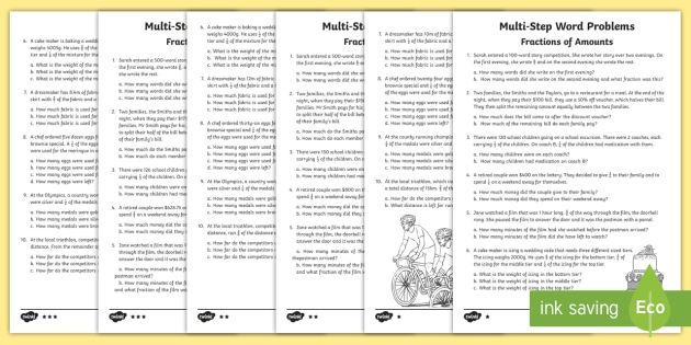 fractions of amounts worksheets maths word problems year 6