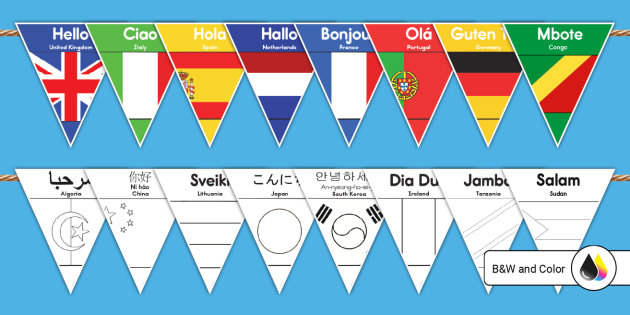 Hello in Multiple Languages Flag Bunting (teacher made)