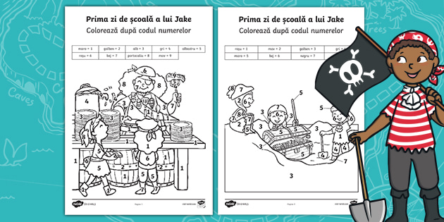 Prima zi de școală a lui Jake – Colorează după codul numerelor