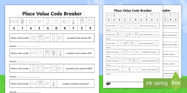 KS2 Summer Themed Place Value Code Breaker Worksheets