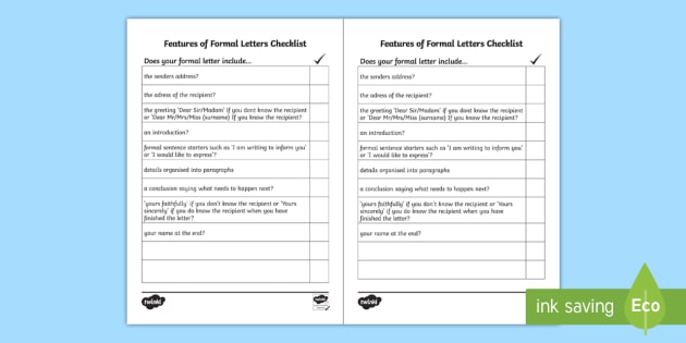 Features Of Letter Writing Checklist Twinkl Teacher Made 