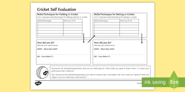 Cricket Self Evaluation Worksheet Worksheet Teacher Made