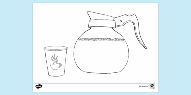 CoffeePot with Paper Cup Colouring | Colouring Sheets