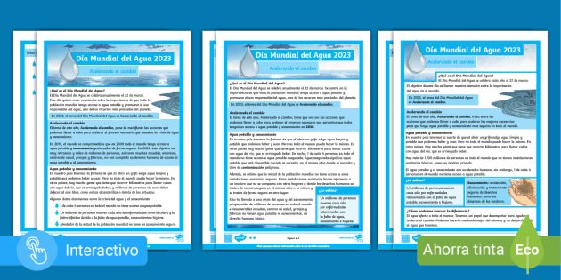 PDF interactivo: Día Mundial del Agua - Comprensión lectora por niveles