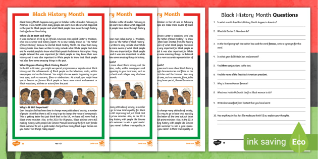 black history month differentiated reading comprehension