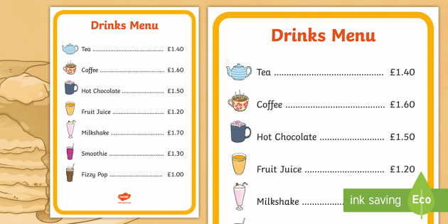 Menu For Kids Pretend Play Printable Digital Download Instant Download 