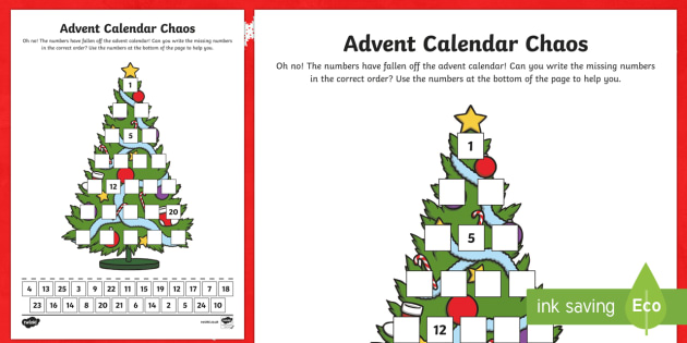 Advent Calendar Worksheet 