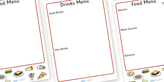 blank food menu template