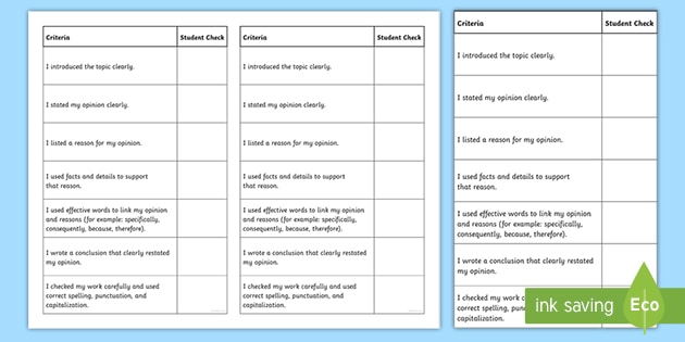 Fourth Grade Opinion Writing Genre Checklist (teacher made)