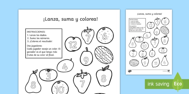 Lanza Suma Y Colorea Frutas Ficha Para Contar Y Sumar Fruit Roll And Este album de frutas y verduras para colorear preescolar con 33 fotos e imagenes no tiene descripcion. lanza suma y colorea frutas ficha para