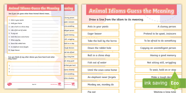 Animal Proverbs and Adages Answers - Idiom Worksheet
