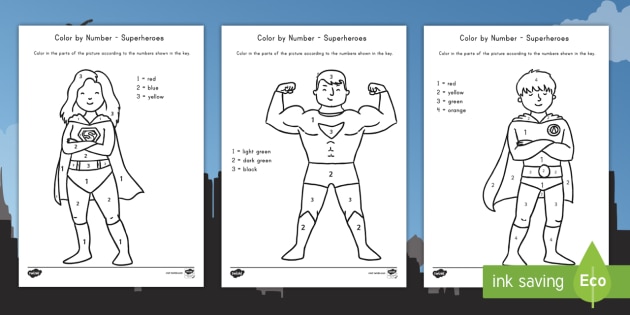 Superheroes Color By Number Activity Teacher Made