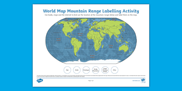 Mountain Ranges Worksheet World Map Mountain Ranges Mountain Ranges Of The World Map And Travel