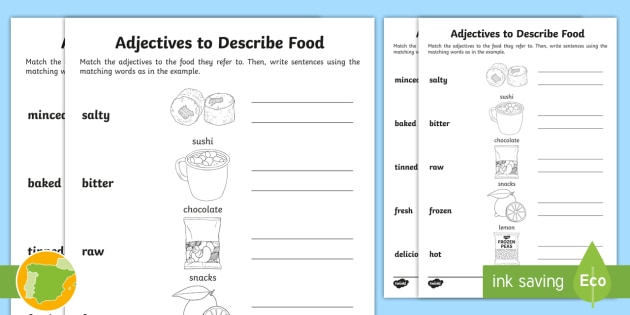 B1 Ficha De Actividad Relaciona Los Adjetivos La Comida En Ingles