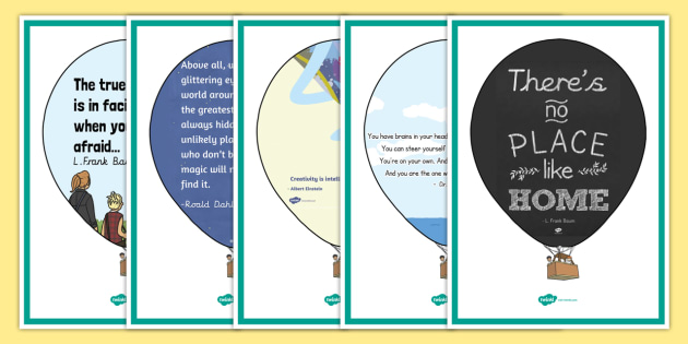 reading corner display posters quotes on hot air balloons