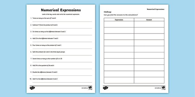 Fifth Grade Numerical Expressions Activity (teacher made)