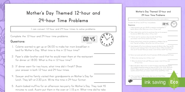 mother s day time worksheet 24 hour clock twinkl usa